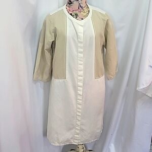 AND Viscose Flax Colorblock Neutral Button Up Dress Overcoat Layering Piece